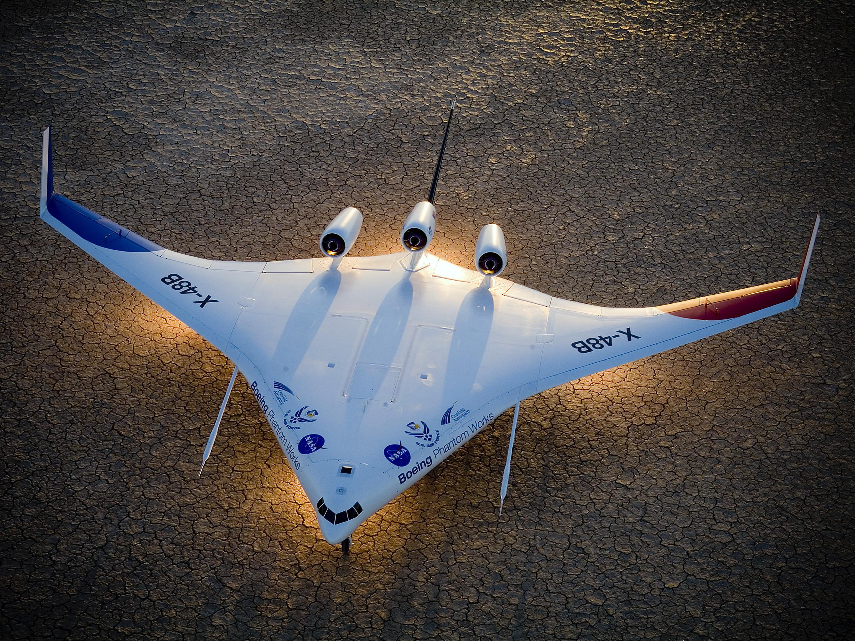 photo of small scale blended wing body design prototype aircraft 