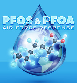 Water droplet with the title Air Force PFOS/PFOA Approach